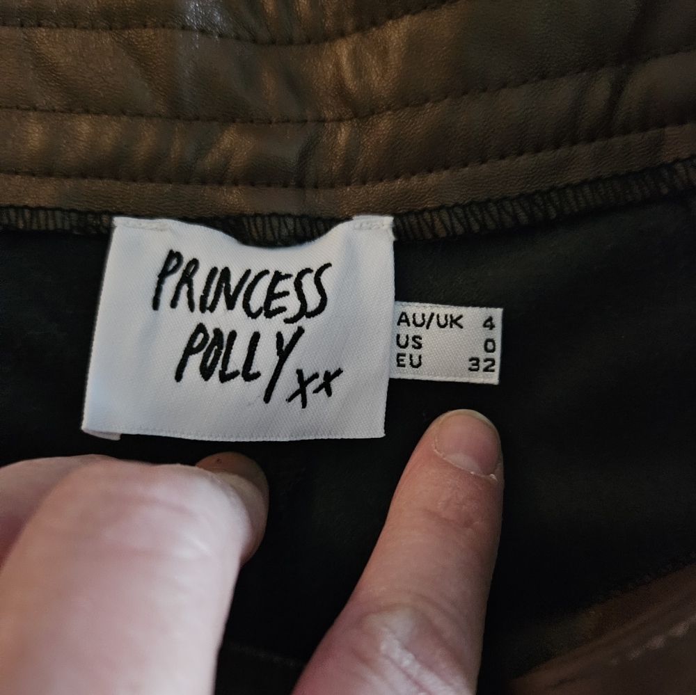 Princess Polly Love Club Brown Faux Leather Pants size 0 - Picture 4 of 6